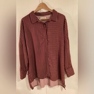 Vintage burgundy and white shirt with contrasting stripes.